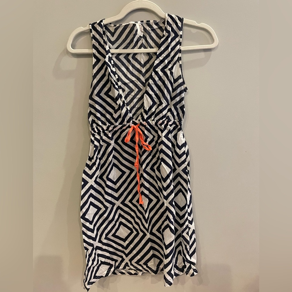 Chevron Aztec Swim Cover up Navy White Sleeveless Small